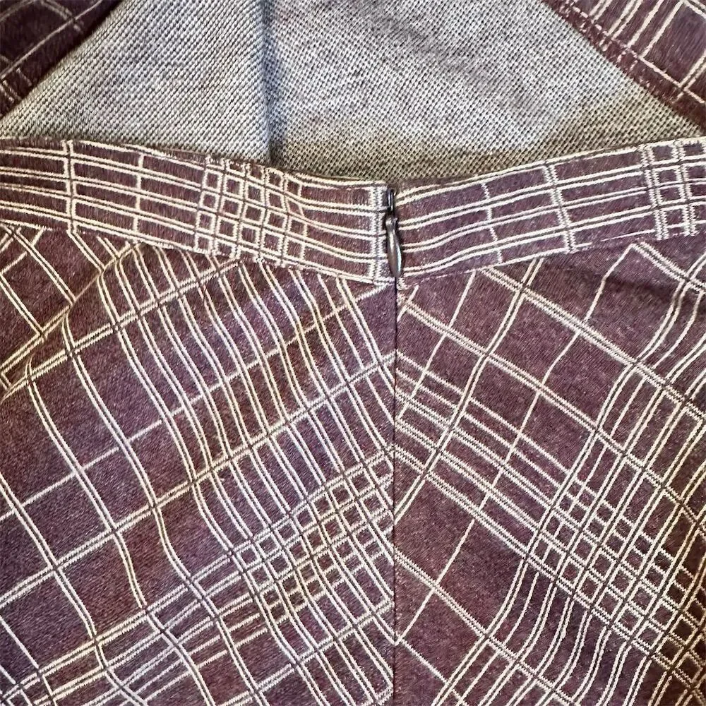 Lux Women's A-Line Knee Length‎ Skirt Size 9 Maroon Check Casual - Picture 5 of 7
